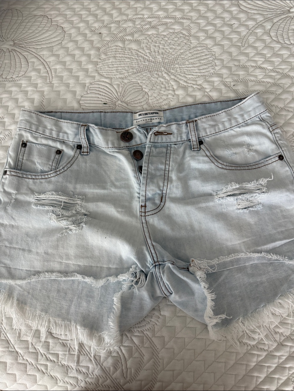 One Teaspoon Pale Blue Distressed Denim Cutoff Shorts